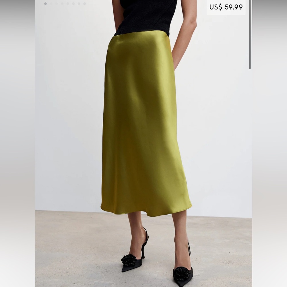 MANGO Midi Satin Skirt